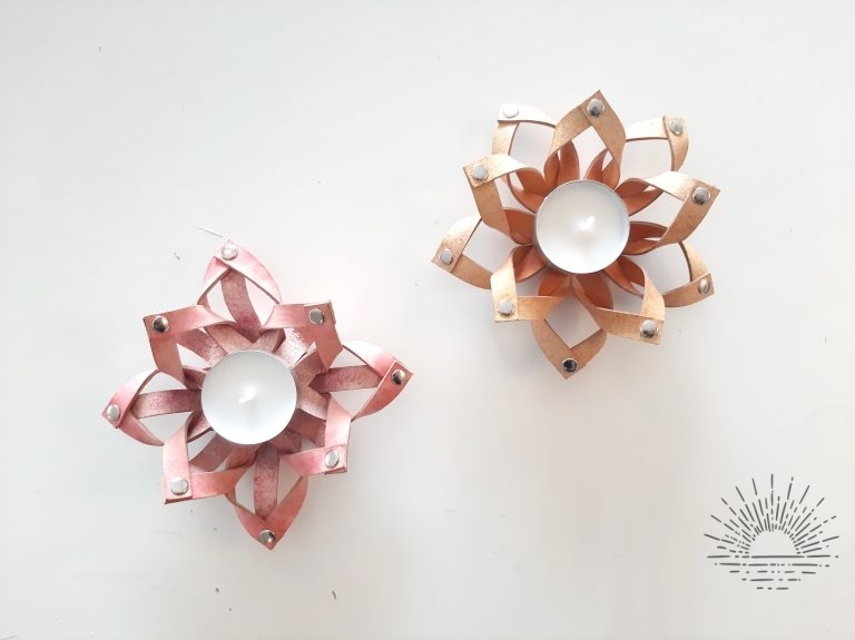 Leather flower candle holder