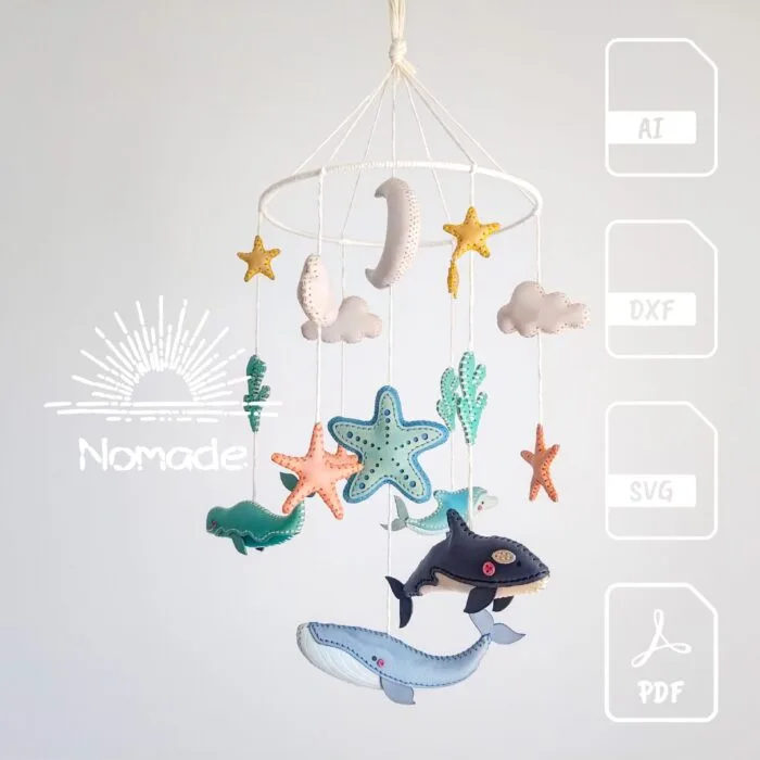 Modèle de mobile pour bébé sur le thème de la vie marine