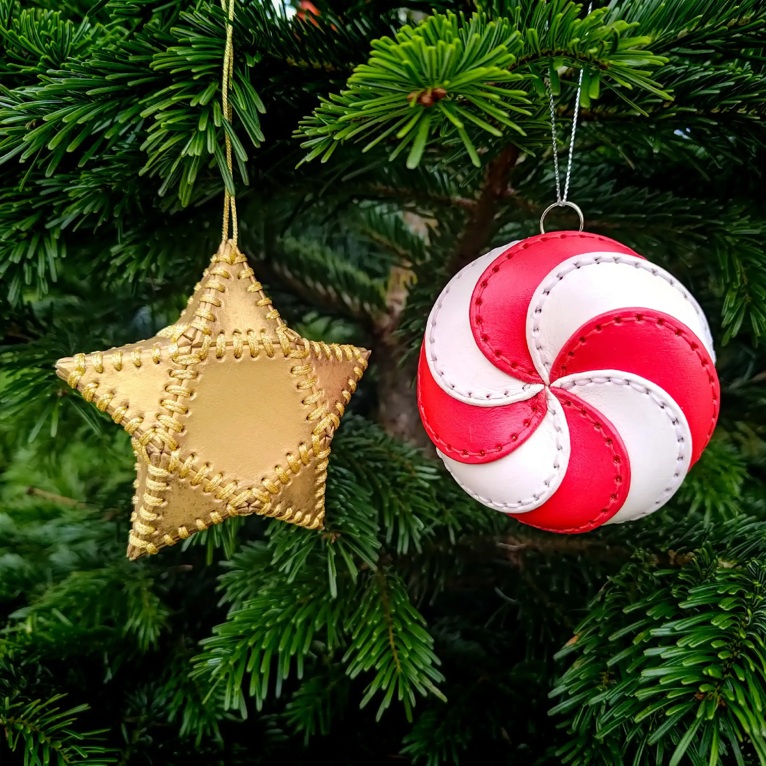 2 Leather Holiday Decorations