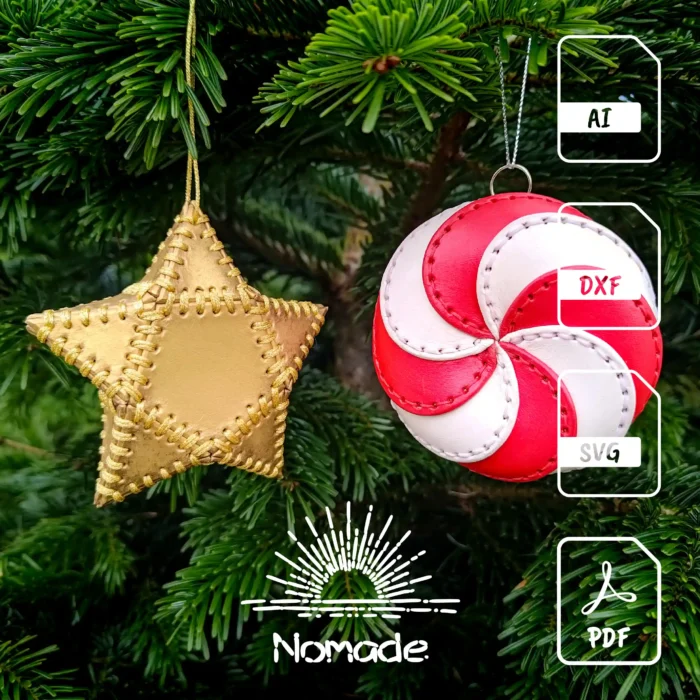 2 Weihnachtsdekorationen aus Leder